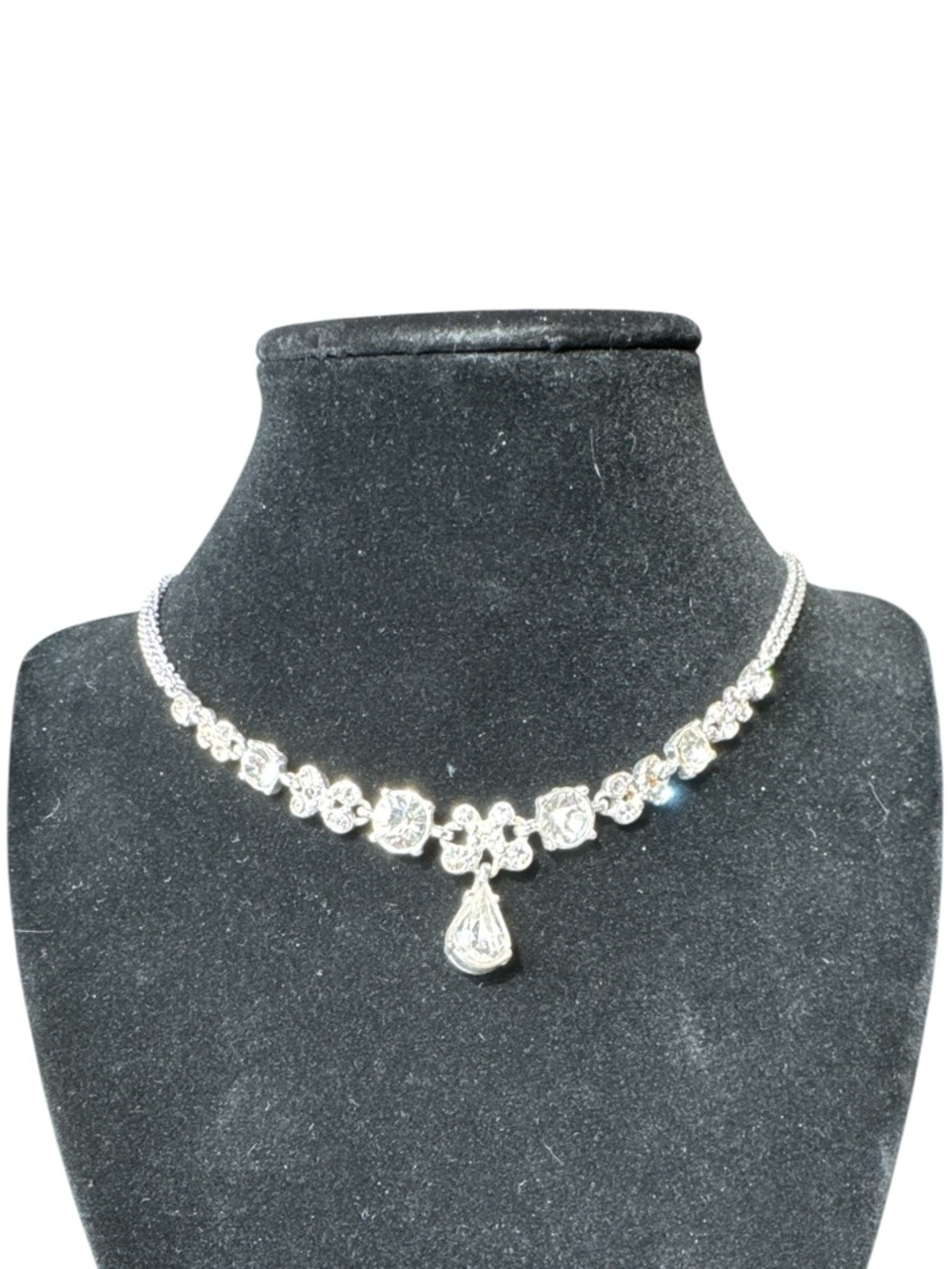 Napier Silver-Tone Clear Crystal Teardrop Pendant Adjustable Necklace - Picture 7 of 7